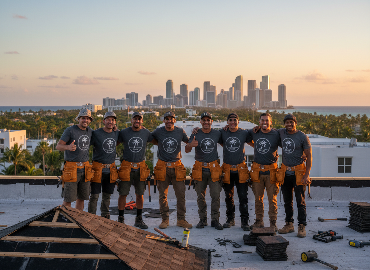 A roofer working on a residential roof in Miami